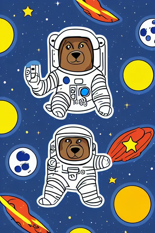 Image similar to A portrait of a bear as an astronaut on the moon, sticker, colorful, illustration, highly detailed, smooth and clean vector curves, no jagged lines, vector art, smooth