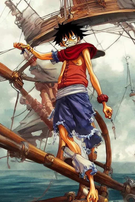 prompthunt: 17th century pirate portrait of Monkey D. Luffy from One Piece,  anime, octane render, artstationhq, artstationhd, cinematic, 4K, 8K,  trending on artstation, highly detailed, highly realistic, digital art