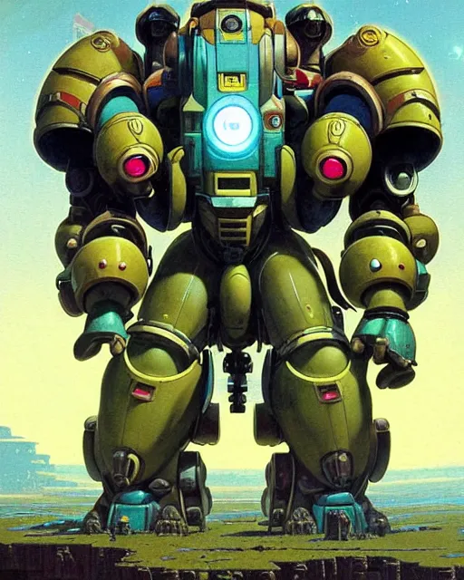 Image similar to orisa from overwatch, centaur, character portrait, portrait, close up, concept art, intricate details, highly detailed, vintage sci - fi poster, retro future, in the style of chris foss, rodger dean, moebius, michael whelan, and gustave dore