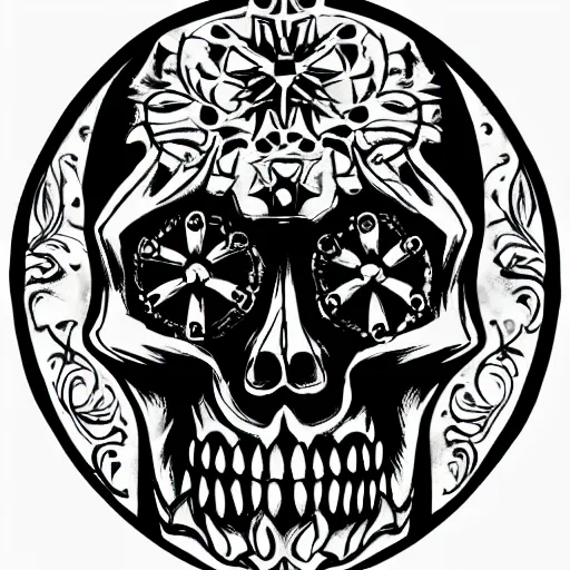 Prompt: black skull engraved with gothic ornaments