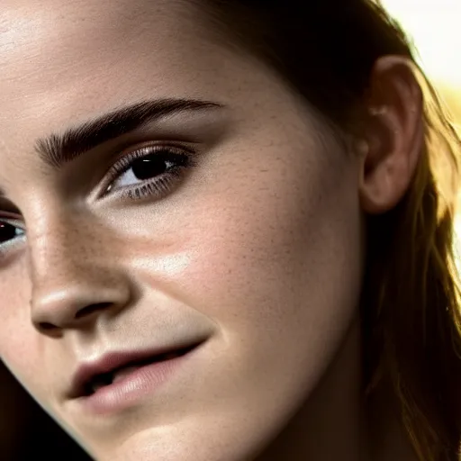 Image similar to closeup of emma watson's face, high quality, 8 k, photorealistic, beautiful, film