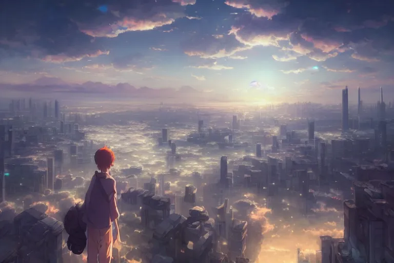 Image similar to ultra realistic city floating on clouds, colors, 8 k, hd, details, fantasy, epic, ancient city, illustration concept art anime key visual trending pixiv fanbox by wlop and greg rutkowski and makoto shinkai and studio ghibli and kyoto animation symmetrical facial features
