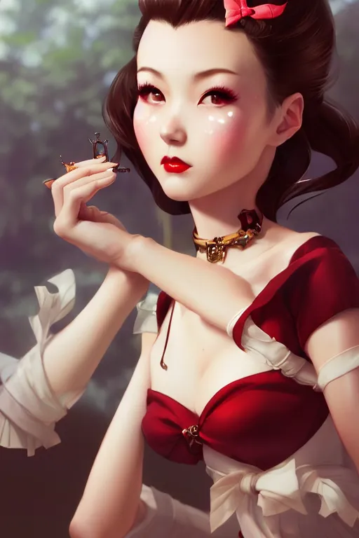 Image similar to a pin up and beautiful fashion charming dreamlke japan girl with lv jewelry, character art, art by artgerm lau and wlop and and ilya kuvshinov and john singer sargent, hyperdetailed, 8 k realistic, symmetrical, frostbite 3 engine, cryengine, dof, trending on artstation, digital art