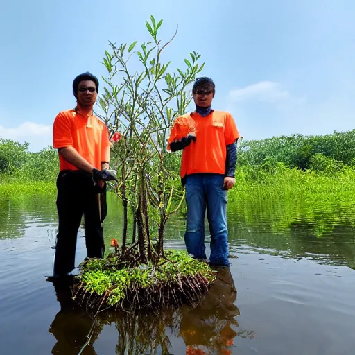 Prompt: mangrove planting industrial robot