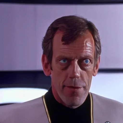 Prompt: a still of hugh laurie in an episode of star trek : the next generation