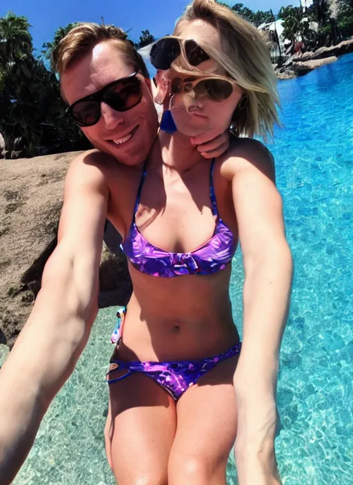 Prompt: pov date with kristen bell sitting on my lap in a bikini, 9 0 deg fov