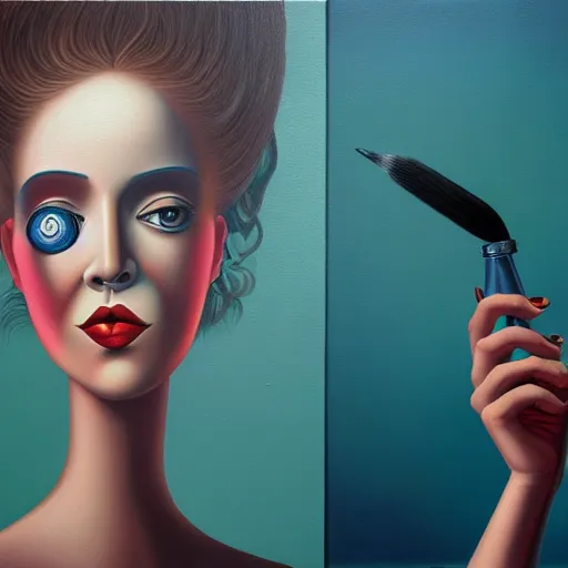 Image similar to a painting of a woman, an ultrafine detailed painting by rafal olbinski, behance contest winner, pop surrealism, detailed painting, airbrush art