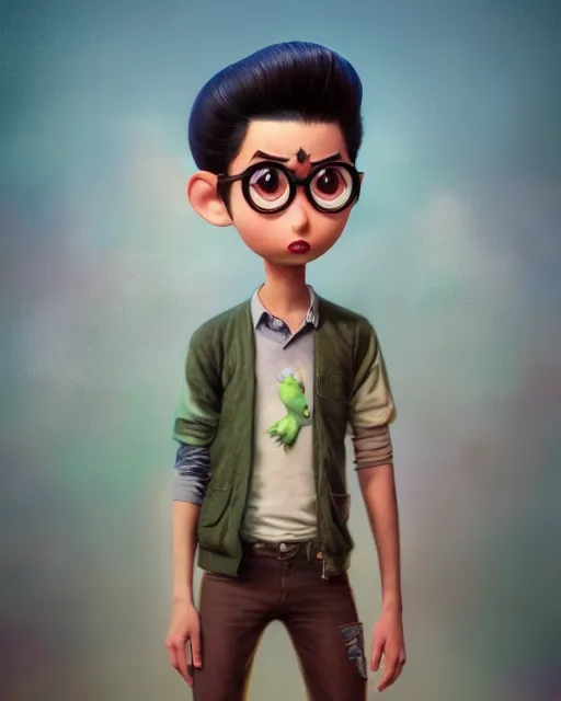 Prompt: an epic comic book style full body portrait painting of ramy malik, elegant, character design by Mark Ryden and Pixar and Hayao Miyazaki, unreal 5, DAZ, hyperrealistic, octane render, cosplay, RPG portrait, dynamic lighting, intricate detail, summer vibrancy, cinematic