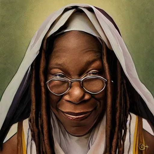 Image similar to amazing lifelike award winning pencil illustration of sister Mary Clarence whoopi Goldberg trending on art station artgerm Greg rutkowski alphonse mucha cinematic