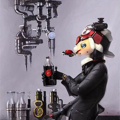 Image similar to a steampunk cyberpunk robot is at the bar and orders a drink from a bartender TY beanie baby puppy (fluffy), cgsociety, old master.