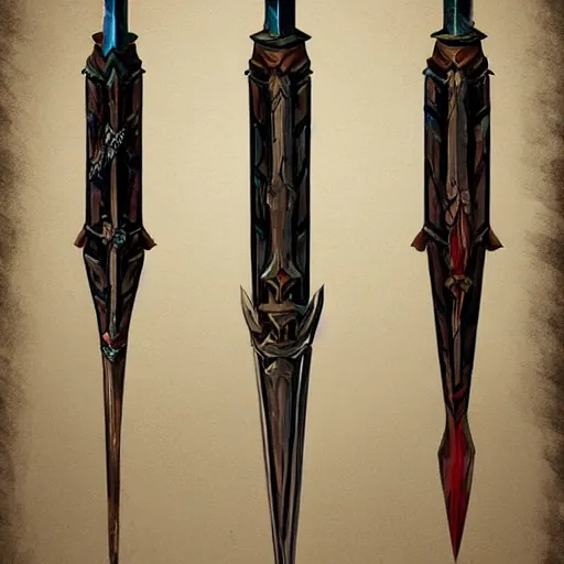 Image similar to concept art of small totemic dagger weapon, symmetry, dagger design, fantasy dagger, fantasy, behance, pinterest, deviantart, artstation, weapons concept art, design, rpg, weapon, detailed, digital art, incredible, digital painting