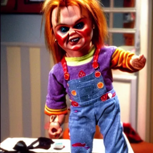 Prompt: Chucky the killer doll from the movie Child's Play in an episode of Full House