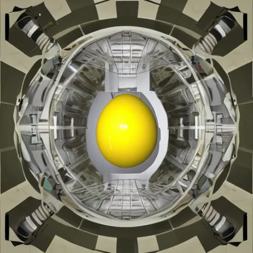 Image similar to A mechanical egg being powered by cosmic fuel, digital art