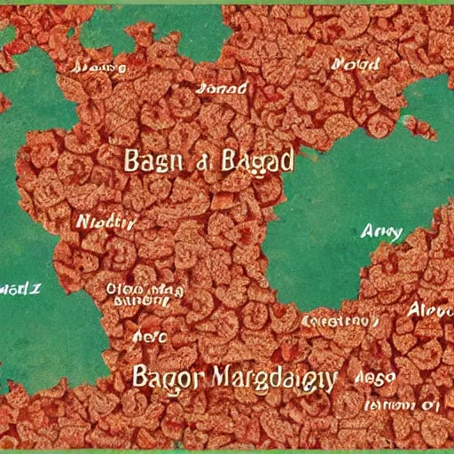 Prompt: map of hungary made out of bacon