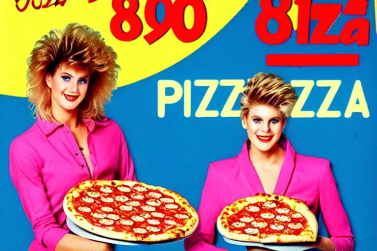 Image similar to 80s, pizza, advertisement