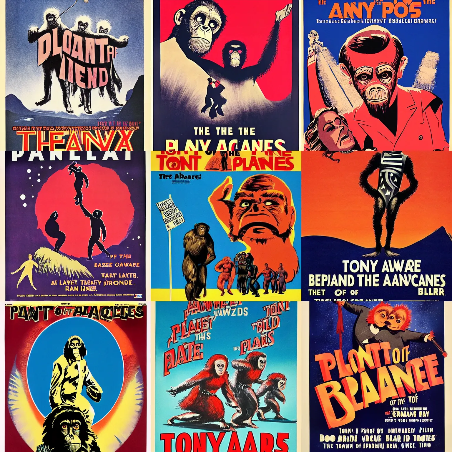 Prompt: Broadway theatre poster for Tony Award winning Planet Of The Apes The Musical (1960)