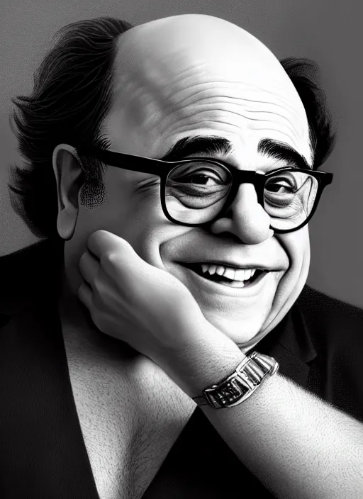 Image similar to photo of a gorgeous young Danny Devito in the style of stefan kostic, realistic, sharp focus, 8k high definition, insanely detailed, intricate, elegant, art by stanley lau and artgerm