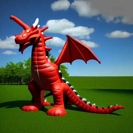 Image similar to an inflatable dragon is standing in the air, a character portrait by toyen, polycount, plasticien, rendered in maya, daz 3 d, 3 d