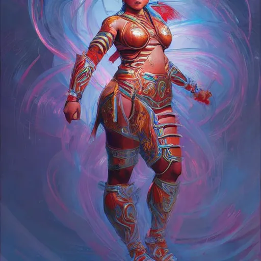 Image similar to curvy asian tribal armor girl, digital illustration by ruan jia on artstation, outlined by whirling illuminated neon lines and fine lines swirling in circles by jesper ejsing and rhads and makoto and shinkai and lois van baarle, digital art, trending on artstation - h 8 3 2