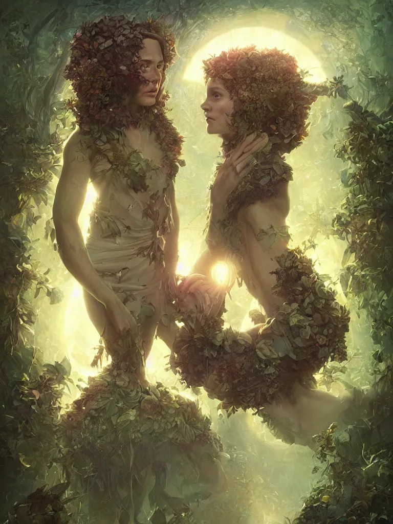 Image similar to a solarpunk portrait of a gorgeous woman in the movie Annihilation, with mutated bears and trees and fractal sunlight, award-winning, masterpiece, in the style of Tom Bagshaw, Cedric Peyravernay, Peter Mohrbacher