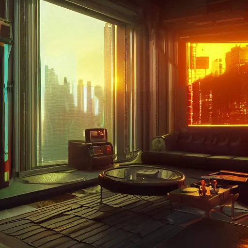 Prompt: the cyberpunk apartment, render, octane, 4k, highly detailed, vivid colors, high definition