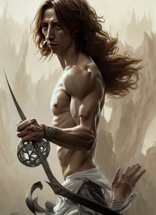 Image similar to portrait of aggressive luka modric, d & d, muscular! white, fantasy, intricate, elegant, highly detailed, digital painting, artstation, concept art, smooth, sharp focus, illustration, art by artgerm and greg rutkowski and alphonse mucha