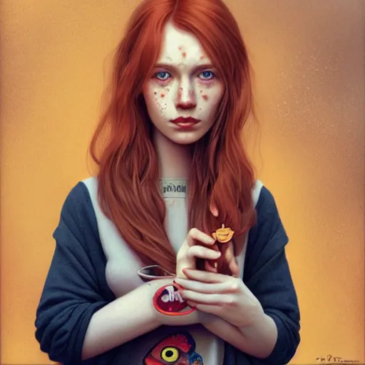 Image similar to Lofi pale redhead with freckles portrait, Pixar style, by Tristan Eaton Stanley Artgerm and Tom Bagshaw.