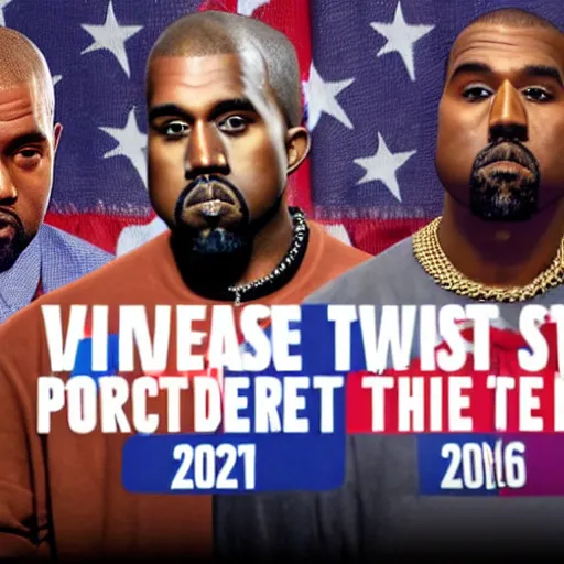 Image similar to kanye west winning the election for us presidency and forcing everyone to wear his new merch