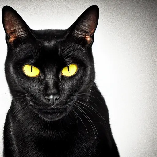 Image similar to a black cat with yellow eyes wearing silver armor, high quality photograph, studio lighting