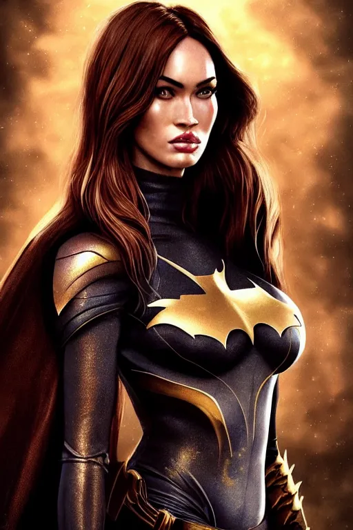 Image similar to Majestic and regal portrait of Megan Fox female Batgirl, DC universe, Perfect face, beautiful, intricate, epic, elegant, menacing, fantasy, highly detailed, digital painting, hard focus, beautiful volumetric lighting, epic light, ultra detailed, by Leesha Hannigan, Ross Tran, Thierry Doizon, Kai Carpenter, Ignacio Fernández Ríos