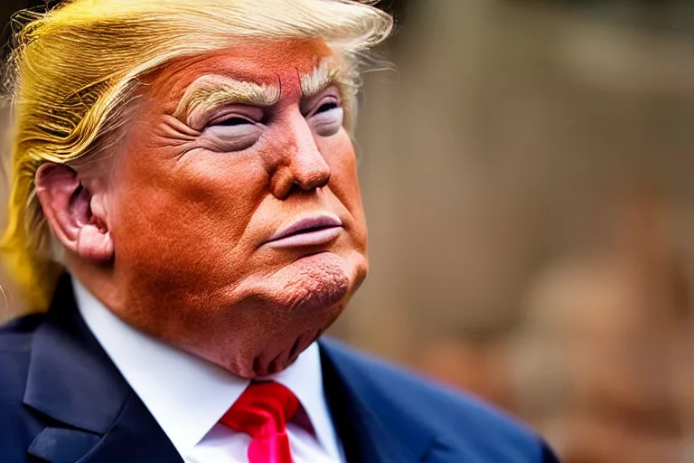 Prompt: A close up shot of Donald Trump as an Oompa Loompa holding in a fart, photo, 4K