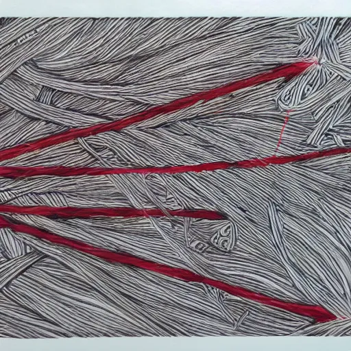 Image similar to red ballpoint pen drawing line strokes outsider art