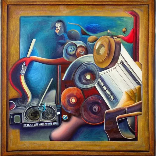 Image similar to music as a video game, oil and acrylic on canvas, surrealism, high detail