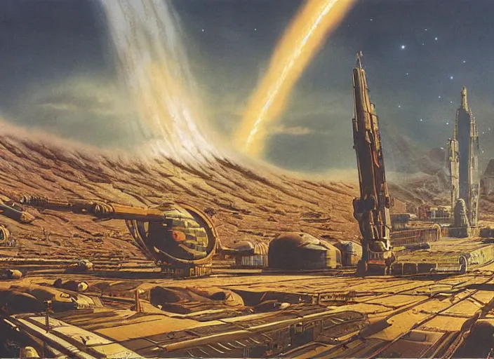 Prompt: cinematic matte painting, peter elson, chris foss, angus mckie, terran trade authority