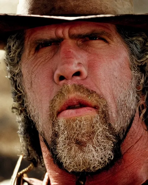 Image similar to film still close up shot of ron perlman in the movie a fistful of dollars. photographic, photography