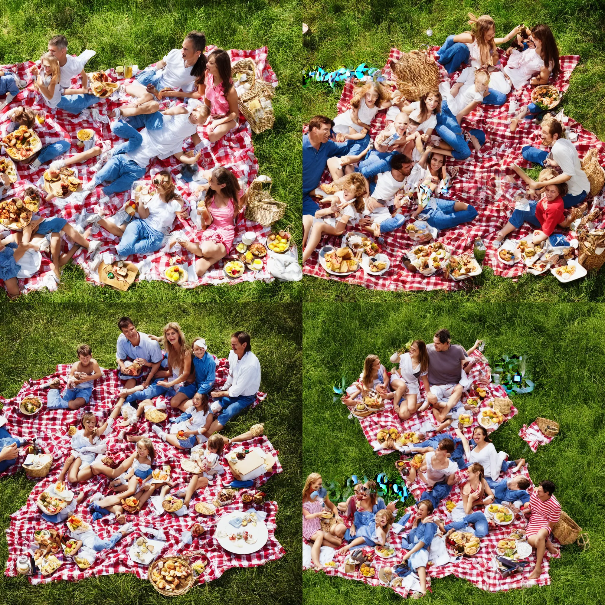 Prompt: stock photo of an American family having a nice picnic in Hell