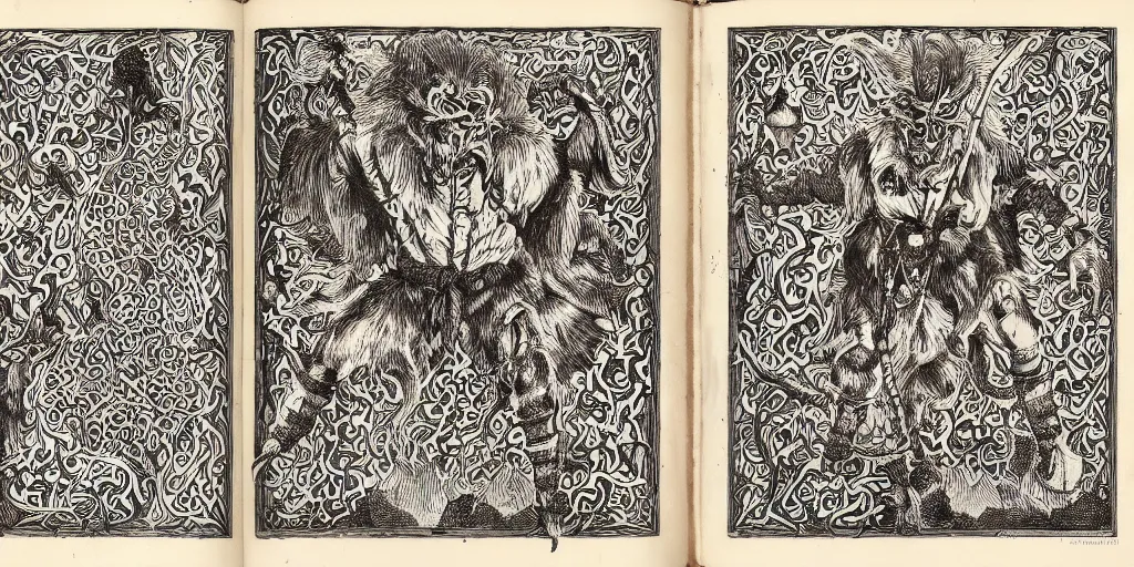 Image similar to scan of book encyclopedia with intricate geometrical and patterned ink drawings of tyrolean folklore masks, krampus, folklore, dance, dolomites, scary dark, dark ink, old paper