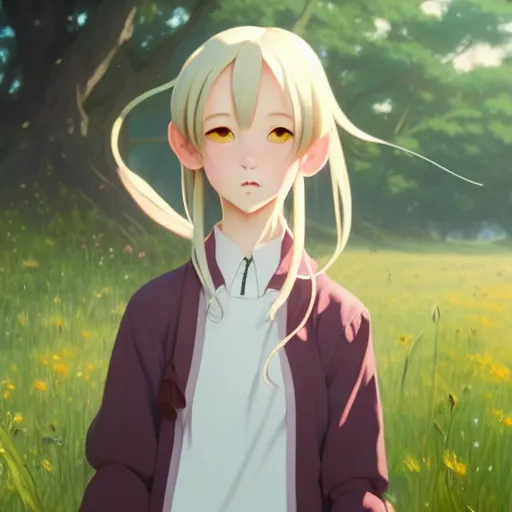 Prompt: a film still portrait of an anthropomorphic rat girl standing in a meadow under a tree, finely detailed features, closeup on the faces, perfect art, gapmoe yandere grimdark, trending on pixiv fanbox, painted by greg rutkowski makoto shinkai takashi takeuchi studio ghibli, akihiko yoshida