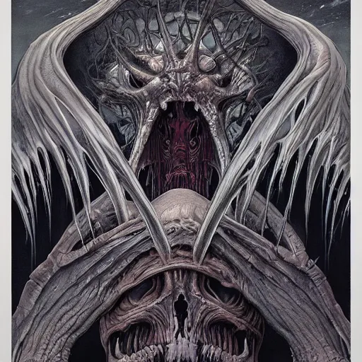 Image similar to a beautiful death metal cover art by Wayne Barlowe and H R Giger and Bill Ellis, trending on artstation