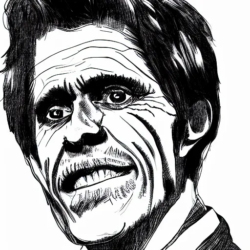 Prompt: Willem Dafoe movie poster, single line art