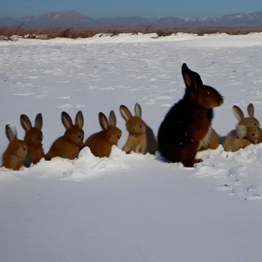 Image similar to Award Winning photo Bear plays with Rabbits in snow in the mexican desert