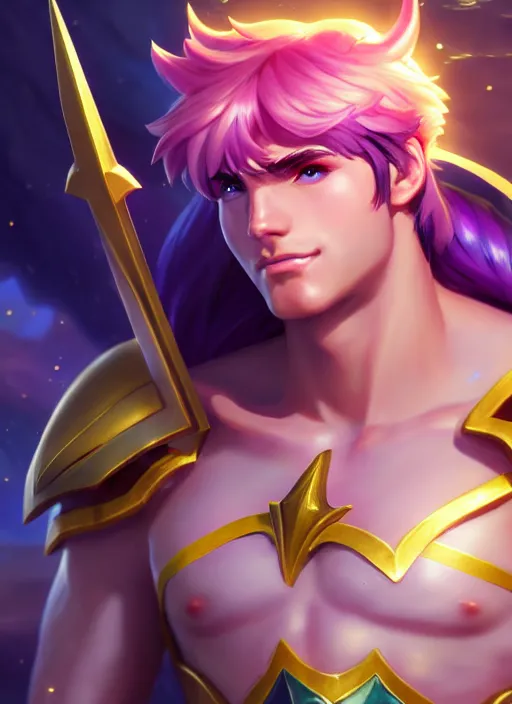 Prompt: portrait of star guardian garen from league of legends, au naturel, hyper detailed, digital art, trending in artstation, cinematic lighting, studio quality, smooth render, unreal engine 5 rendered, octane rendered, art style by klimt and nixeu and ian sprigger and wlop and krenz cushart and riot