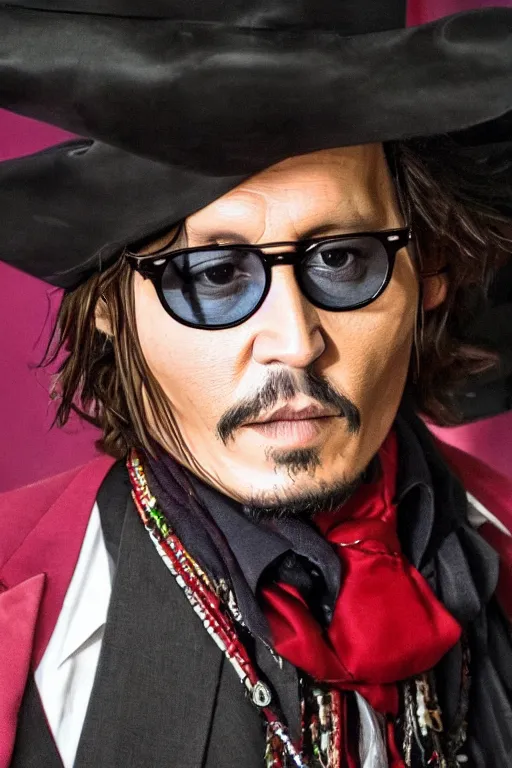 Prompt: Johnny Depp dressed as a calaca, portrait, wide angle