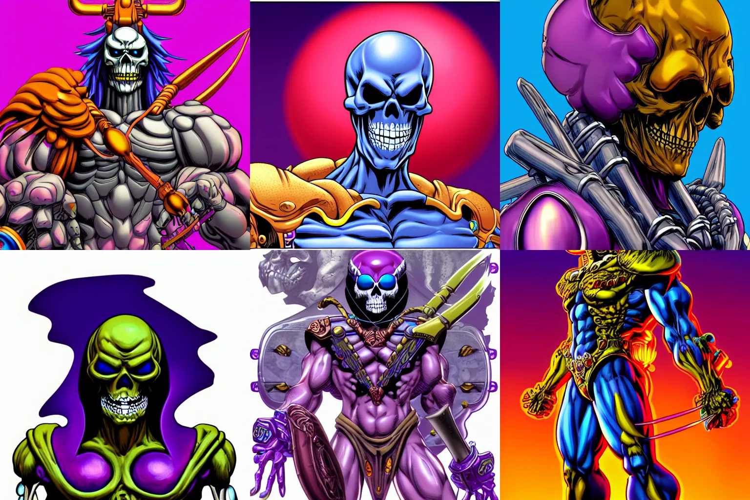 Prompt: Skeletor by masamune shirow, sticker, vivid, very detailed, digital art, trending on artstation