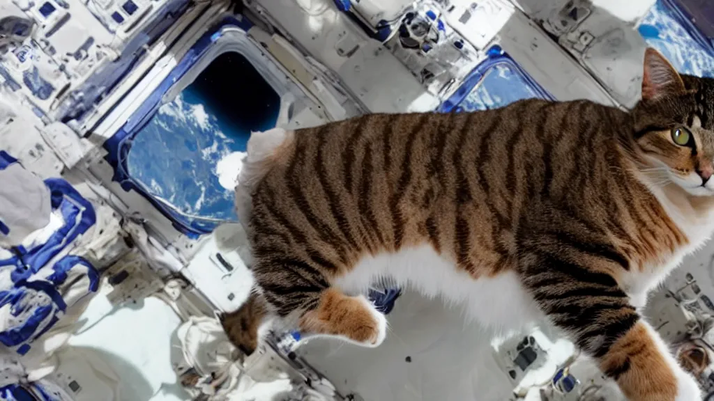 Image similar to Photo of a cat floating inside the ISS