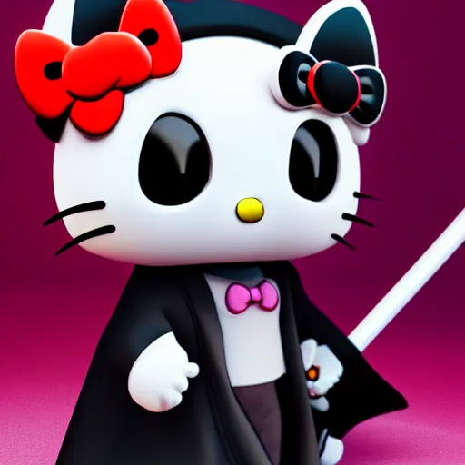 Prompt: hello kitty as the grim reaper with scythe and robe, octane render, artgerm, 8 k, high detail