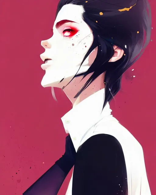 Image similar to a ultradetailed beautiful panting of a stylish woman, she is wearing a white shirt with a tie and black pants, by conrad roset, greg rutkowski and makoto shinkai trending on artstation