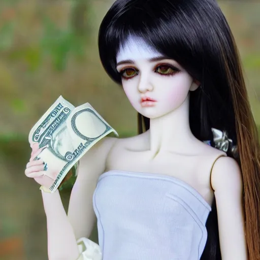 Image similar to bjd doll with a lot of money