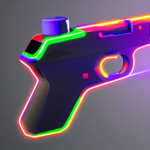 Image similar to handheld laser pistol, future outlined by whirling illuminated neon lines, outrun, vaporware, shaded flat illustration, digital art, trending on artstation, highly detailed, fine detail, intricate