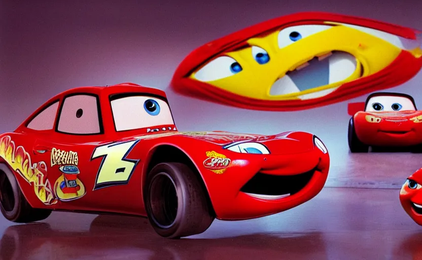 Prompt: lightning mcqueen and sally from cars in a fractal, cookbook photo, in 1 9 9 5, y 2 k cybercore, industrial photography, still from a ridley scott movie